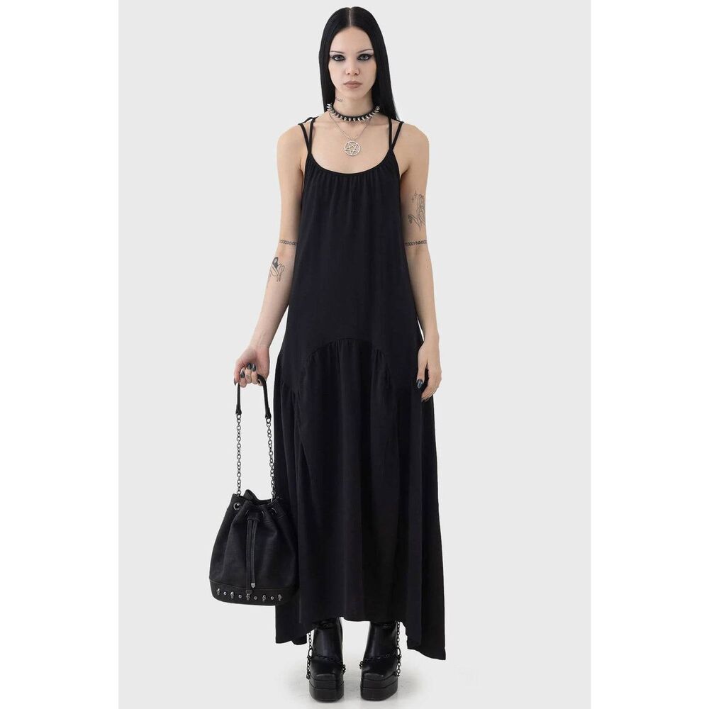 Killstar Demise Flowing Maxi Dress with Pentagram Strap Detailing - Picture 3 of 7